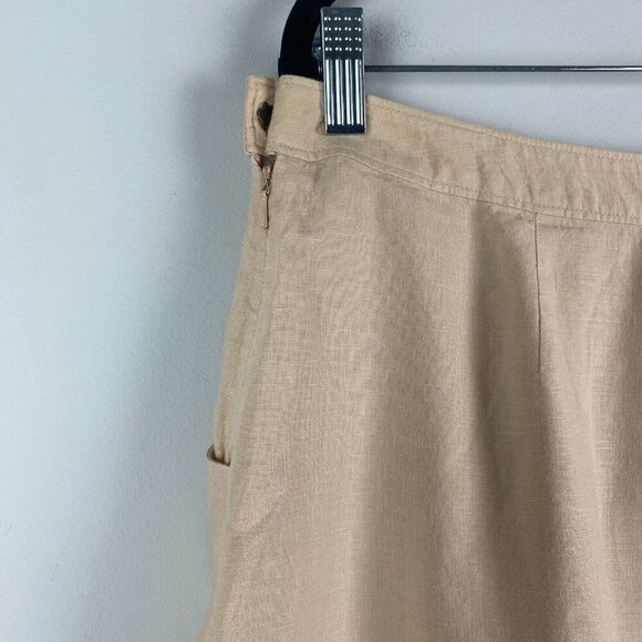 J. Jill Floral Embroidered Linen Skirt Pockets Lined Boho Beige Tan Size 14P - Picture 6 of 11